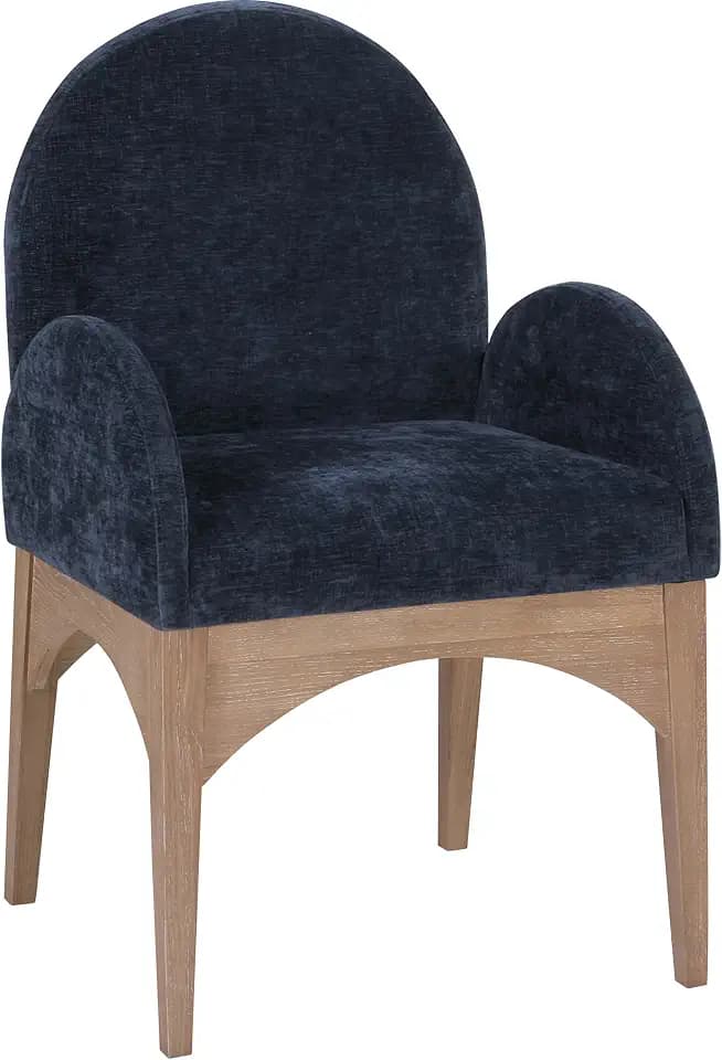 Meridian Furniture 377Navy-AC Waldorf Collection Art Deco Dining Arm Chair with Soft Navy Blue Chenille Fabric, Solid Ash Wood, Natural Finish, 23" W x 23" D x 35.5" H, Navy