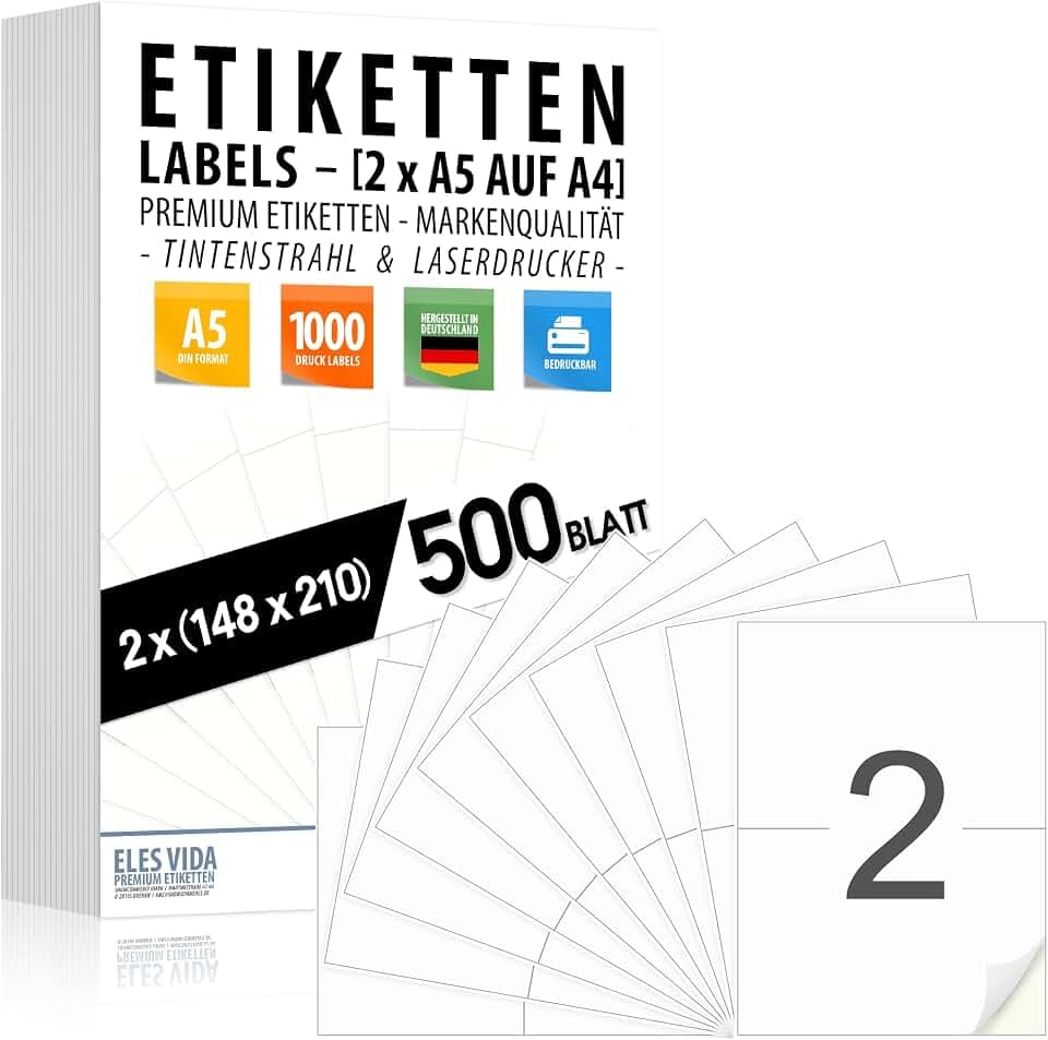 Selbstklebende DIN A5 VERSANDEIKETTEN - Aufkleber (2 pro DIN A4 Bogen)