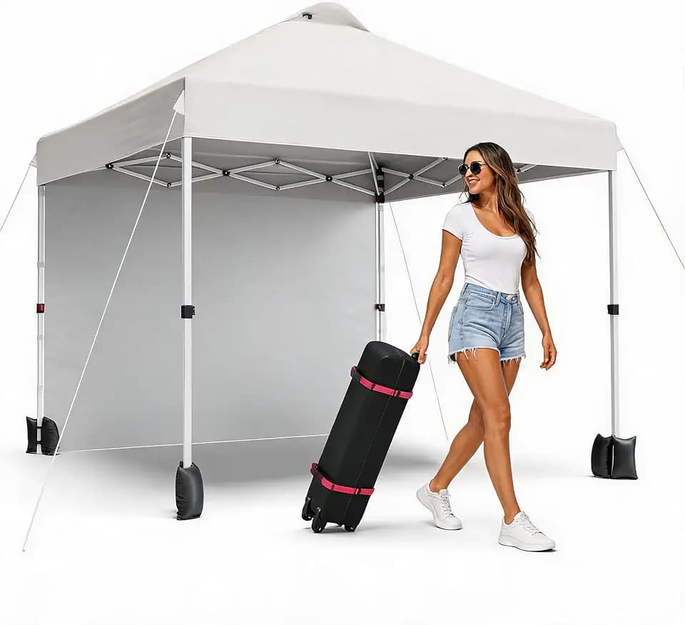 Garvee 10x10 Pop Up Canopy Tent with 1 Removable Sidewall, White