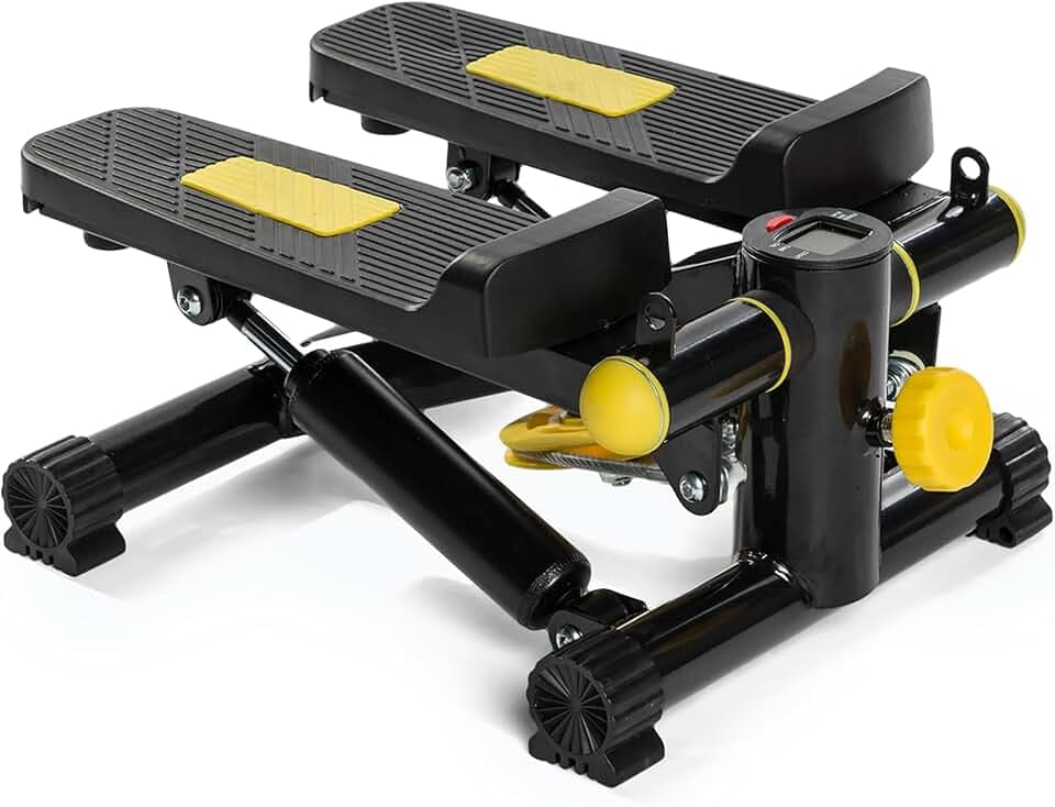 XTREXO Fitness Stepper für Zuhause | Einstellbare Pedalhöhe und Widerstand, Gut ablesbares Display, Hochbelastbare Kabel | Hometrainer bis zu 100 kg für Home Workout, Cardio | Schwarz/Gelb | FS100