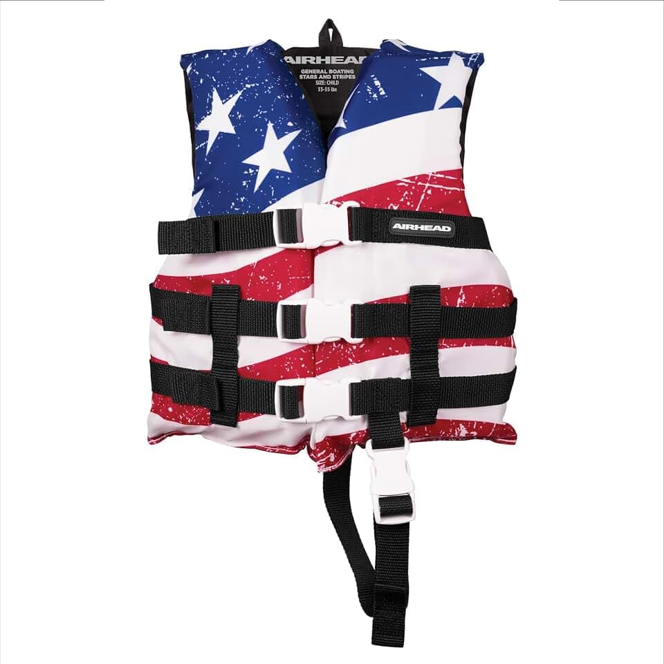 Sportstuff Stars & Stripes Life Jacket for Adults & Kids - USCG Approved Life Vest for Men, Women, Youth & Child, Open-Side Watersports Vest for Boating, Tubing & Swimming