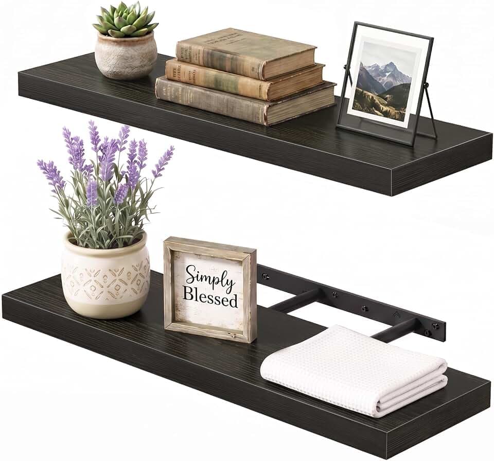 Fixwal Floating Wall Shelves for Decor (Black, Set of 2, 22Inch)