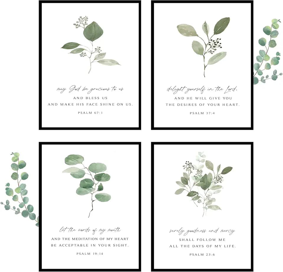 Religiöse Wandkunst - Wanddeko - Christliche Deko Drucke 4er Set (20,3 x 25,4 cm) - ohne Rahmen - Bibelvers - Religiöse Geschenke | 2er Set