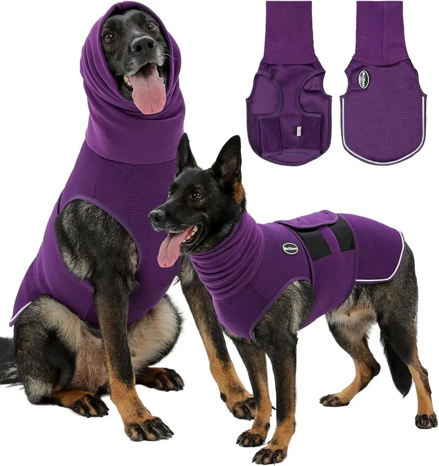 Meifsou Dog Anxiety Vest with Hood, Skin-Friendly Thunder Jacket for Dogs, All-in-One Dog Calming Shirt with Hood for Thunder, Fireworks, Separation - Keep Pet Calm Without Medicine, Purple, 2XL