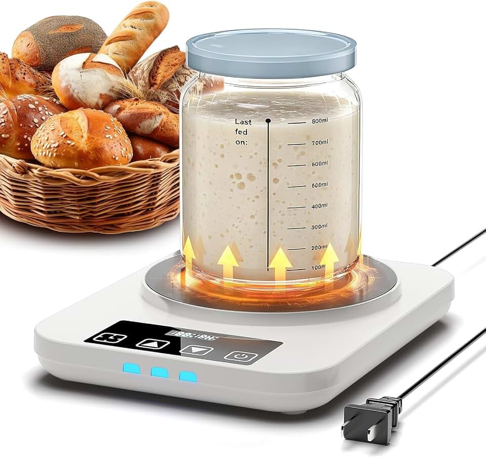 Sourdough Starter Warmer, Precise 1°F Thermostat Control (70-100°F) Sourdough Warming Mat, Smart Warming On/Off, 12-Hour Timer Sourdough Warmer（White ）