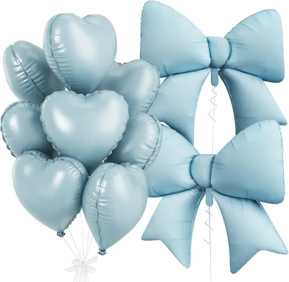 Blue Bow Balloons, Heart Balloon for Baby Shower Boys Bow Birthday Party
