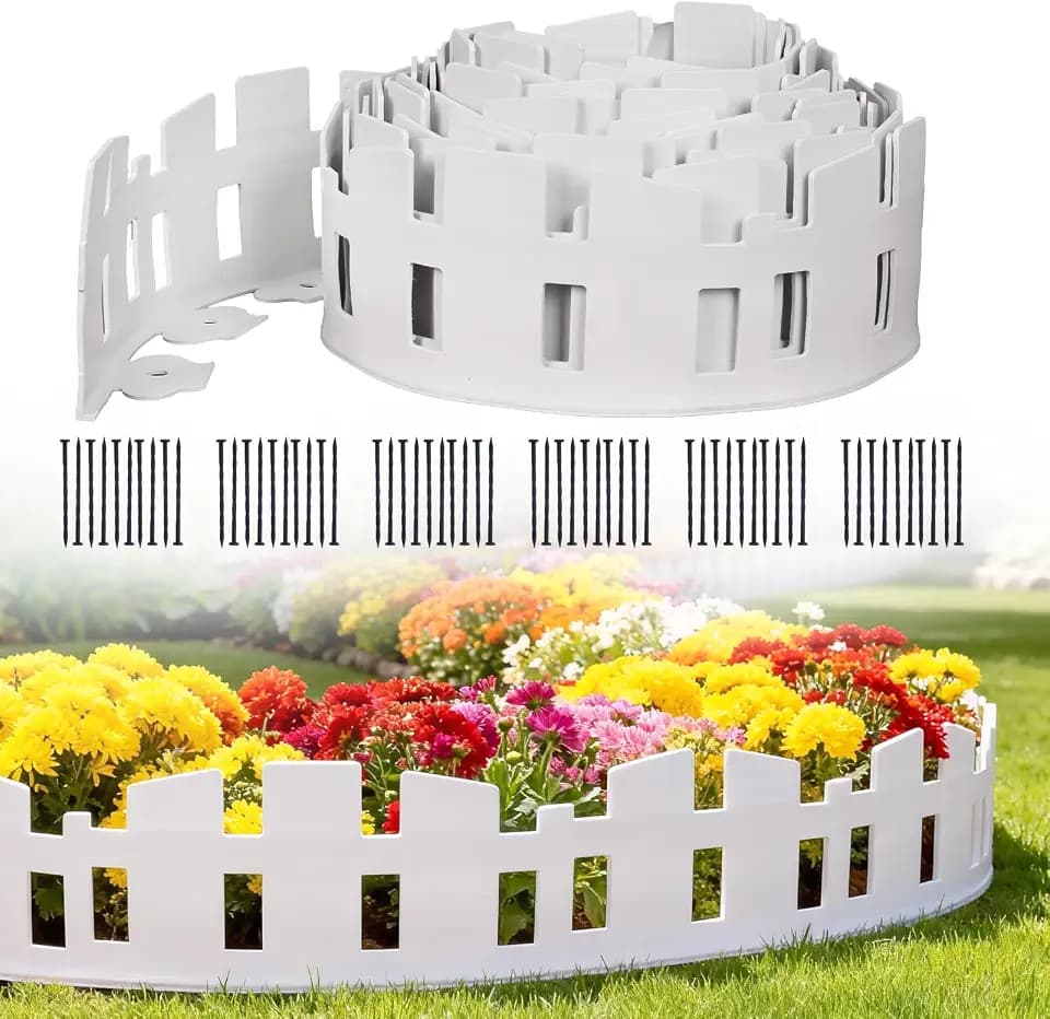 Garden Edging Border, 33FT Landscape Edging for Flower Beds, 4in Tall Plastic No-Dig Garden Lawn Border with 60 Stakes, Decorative Small Flower Bed Edging Borders (White)