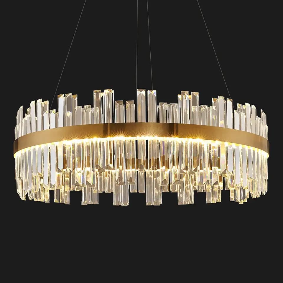 Gold Modern Crystal Led Chandelier,Round Drum Chandelier Over Table