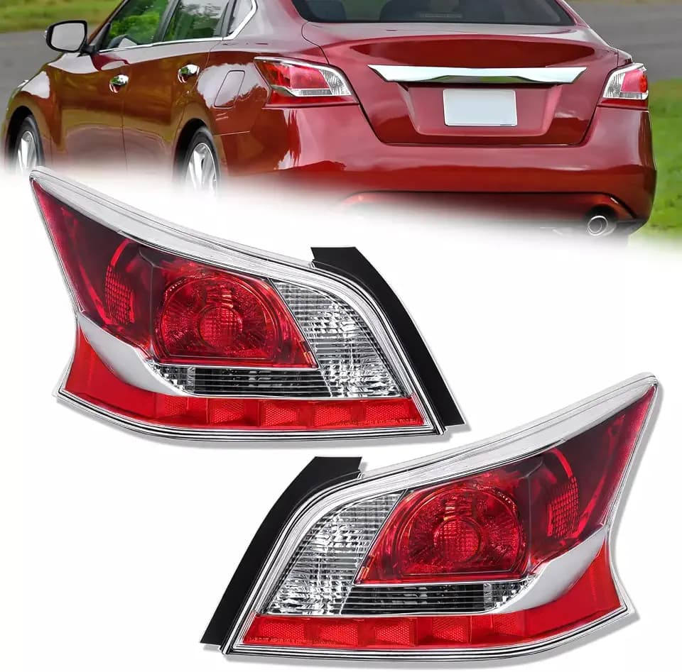MOSTPLUS Halogen Tail Lights Compatible for 2013 2014 2015 Nissan Altima Sedan OE Brake Light Assembly Chrome Housing Clear Lens Rear Lamp w/o bulbs Set of 2