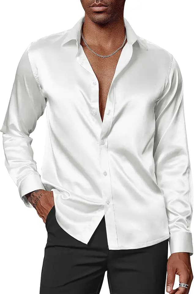 PJ PAUL JONES Satin Hemd Herren Langarm 70er Jahre Party Glitzer Hemd