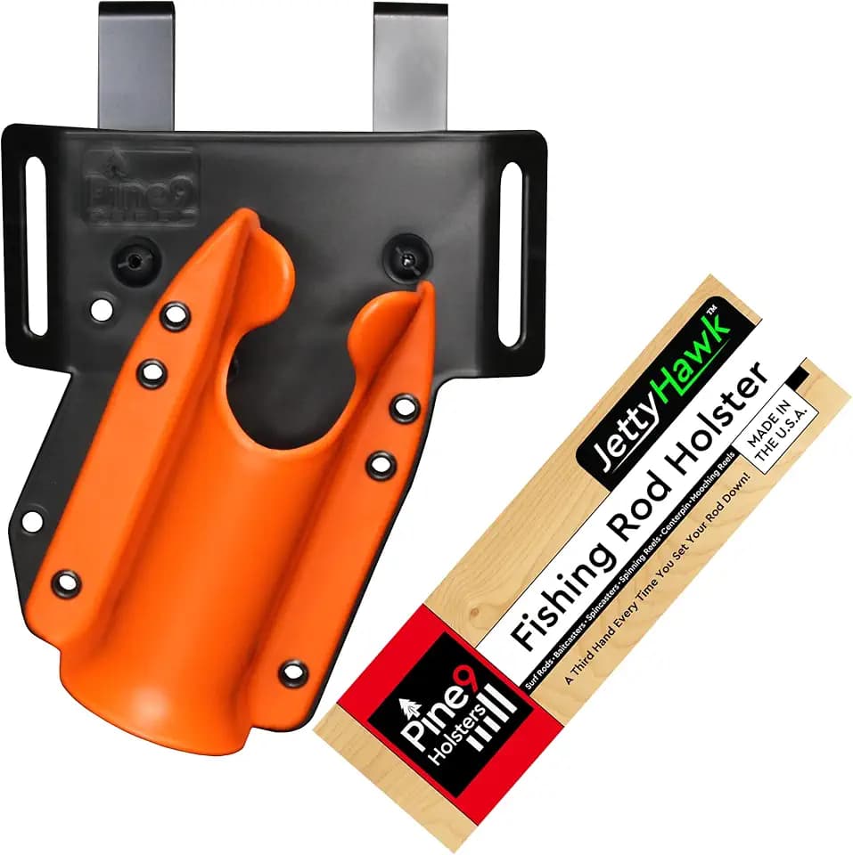JettyHawk Fishing Rod Hip Holster, Hands-Free Quick-Draw Holder, Fits 1.5-2" Pole, for Spinning, Baitcaster, Centerpin & Surf Rods, Wading & MOLLE Belts