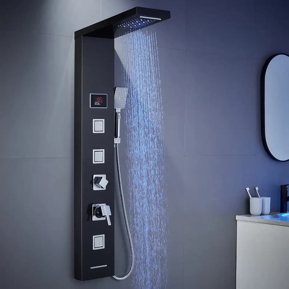 5-in-1 LED Shower Panel Tower System Stainless Steel Black