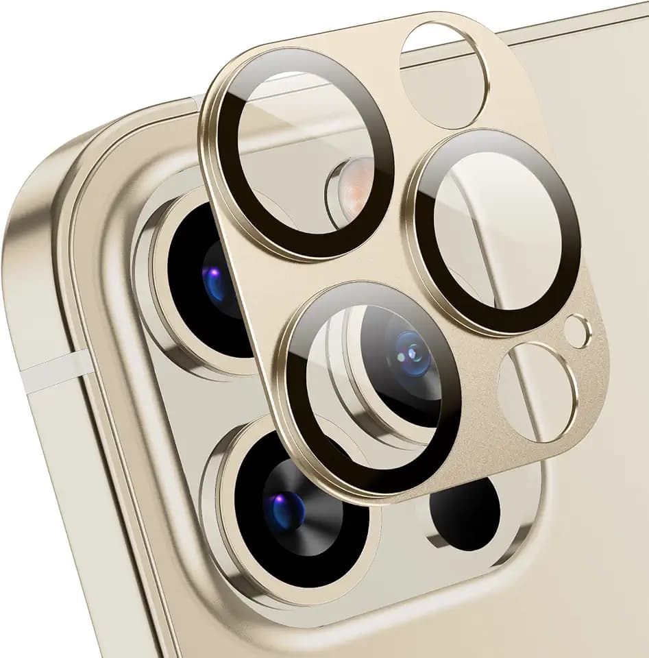 Korecase [2 Pack for iPhone 12 Pro Metal Camera Lens Protector Tempered Glass Film, Strong Adhesion, 9H Hardness Scratch Resistant Camera Lens Cover - Gold
