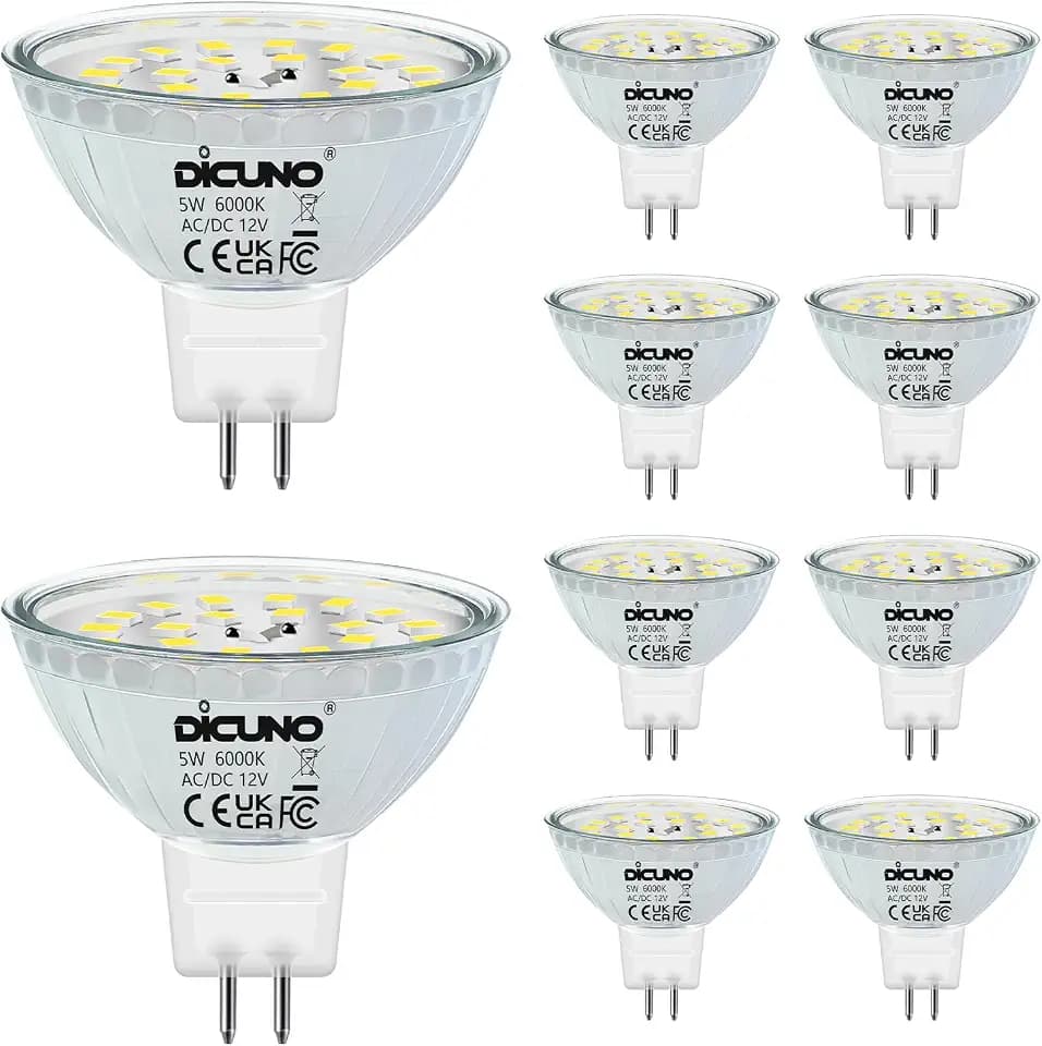 DiCUNO GU5.3 LED Bulb, 50W Equivalent, Daylight White 6000K, 500LM, 10-Pack