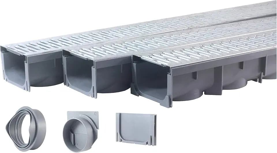 URA WATER - Model UA-100 - Drainage Trench Set - Channel Drain With Galvanized Steel Grate - 3 x 39" - (117" Total Length)