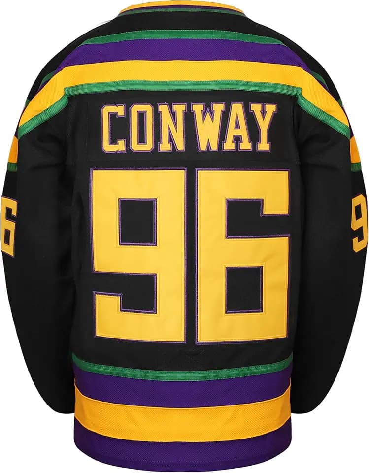 Mighty Ducks Jersey #96 Charlie Conway #99 Adam Banks #33 Greg Goldberg #66 Gordon Bombay Movie Hockey Jersey White Green (96 Black,Small)