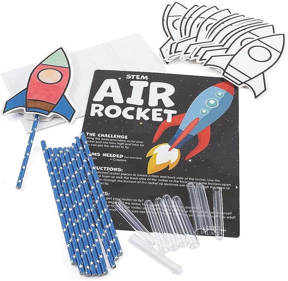 Fun Express STEM Color Your Own Air Rocket Craft Kit Makes 10