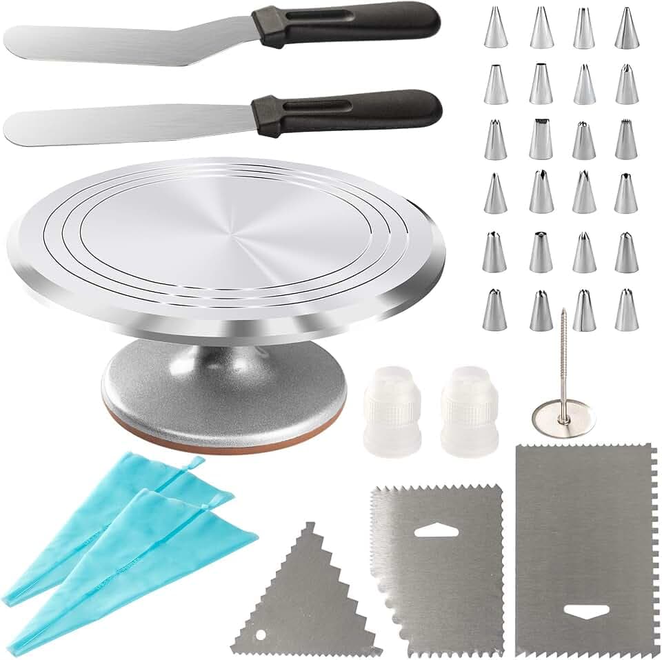 GRANDMA SHARK 12 Zoll Tortenplatte Drehbar, Tüllen, Schaber, TPU Taschen, Kupplungen, Blumennagel, Kuchen Cutter, Gerade & Abgewinkelt Spatel