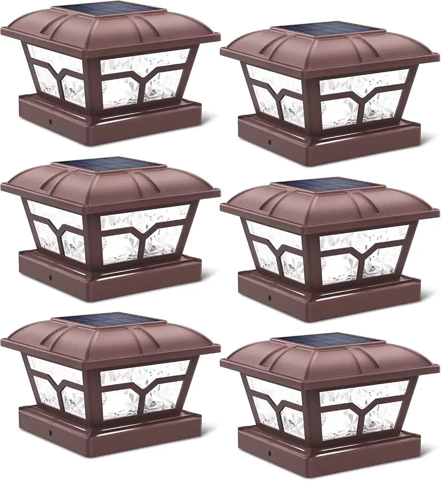 SIEDiNLAR Solar Post Cap Lights Outdoor 2 Modes, 6 Pack, Brown, Warm/White