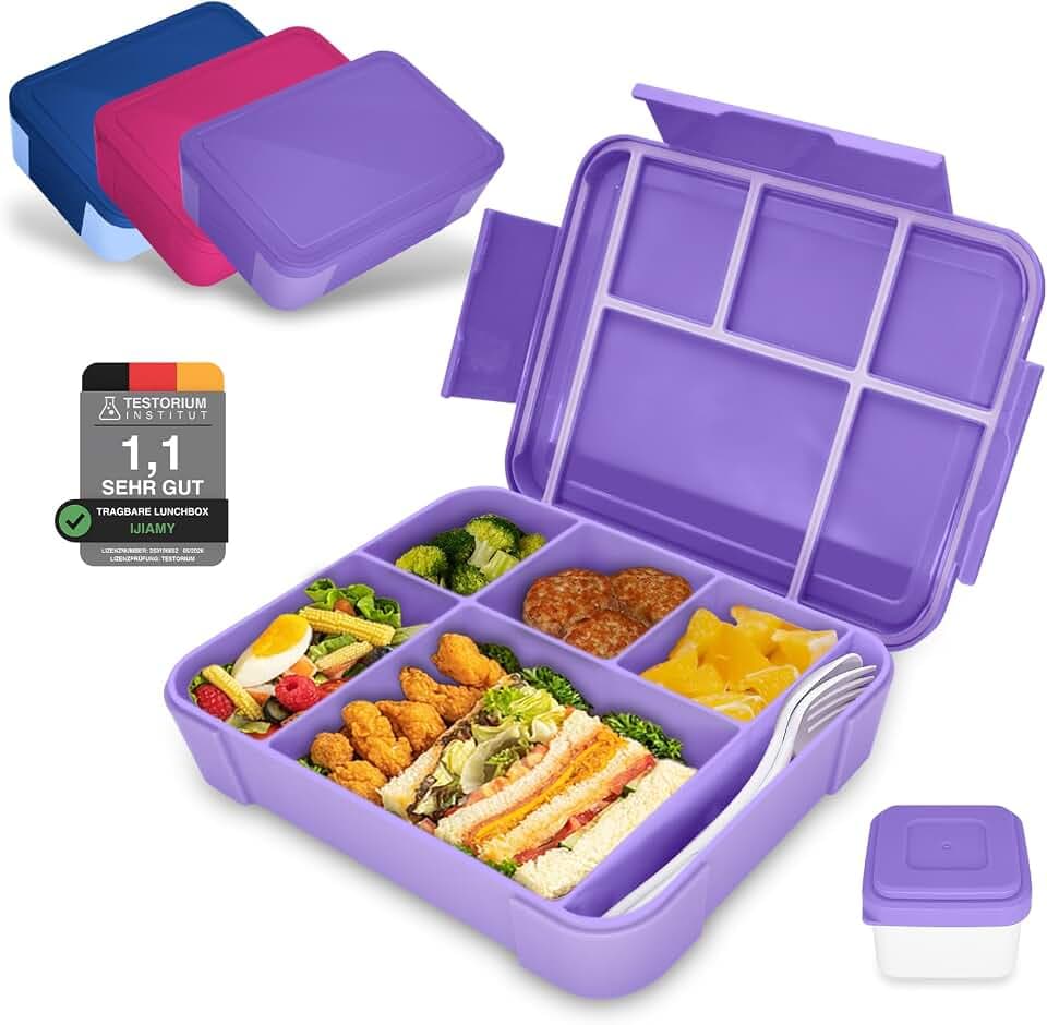IJIAMY Brotdose Kinder mit Fächern, Bento Box Kinder, Auslaufsicher Lunchbox Kinder, Brotbox für Mädchen & Jungen, Snackbox, Perfekt für Schule, Kindergarten & Ausflüge