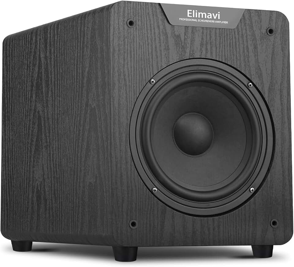 Elimavi 8" Powered Subwoofer Home Audio, 200W Deep Bass, Wooden Case, Black