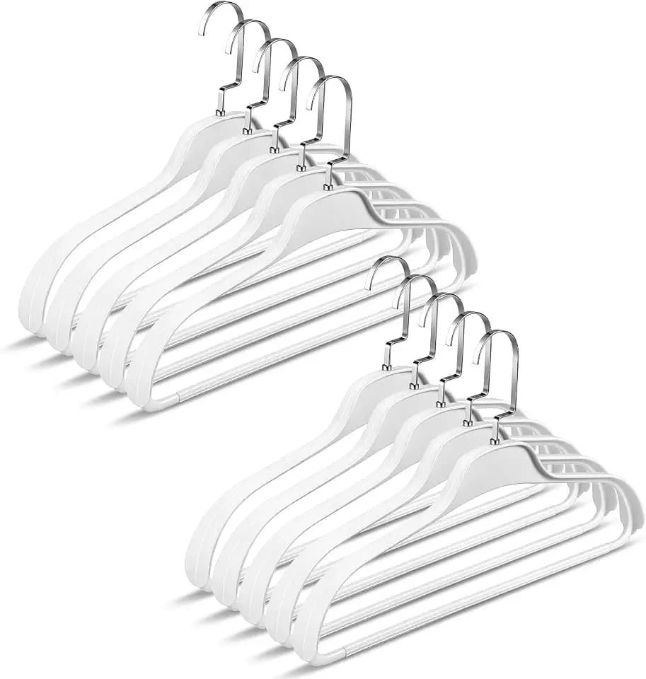 10 Pack Plastic Hangers, White Suit Hangers, No Shoulder Bump