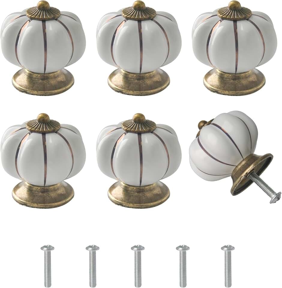 6 Stück Weiße kürbisförmige Schrankknöpfe, 38 mm