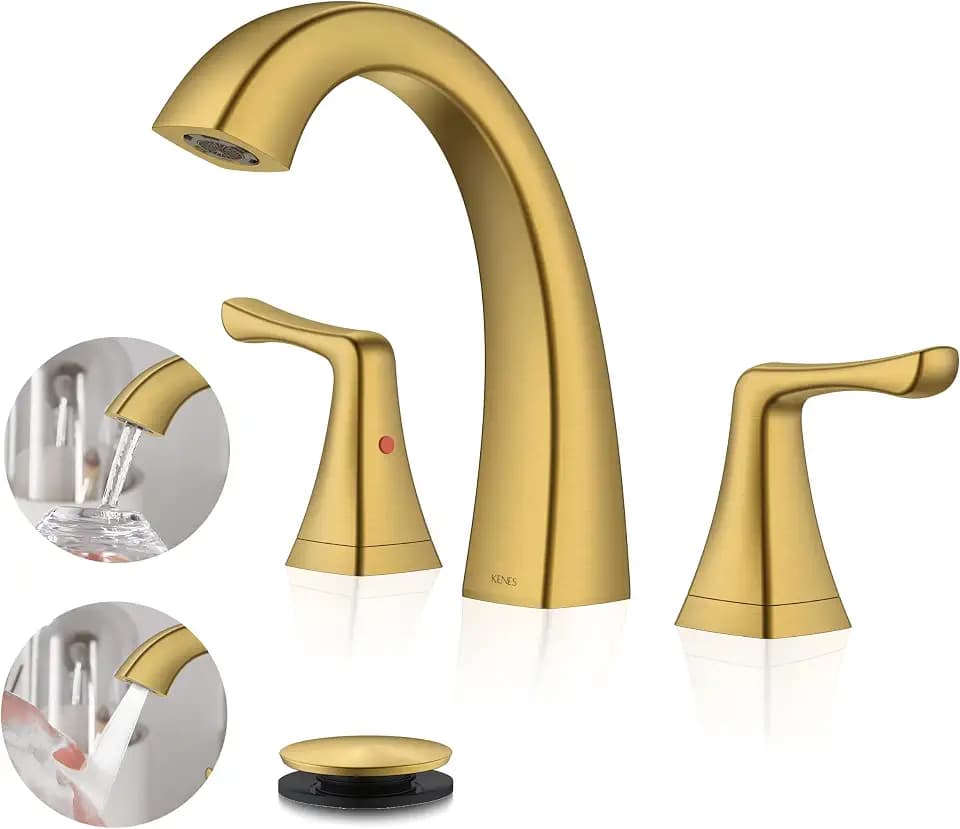 KENES Bathroom Faucets for Sink 3 Hole Brushed Gold 2 Handle Widespread