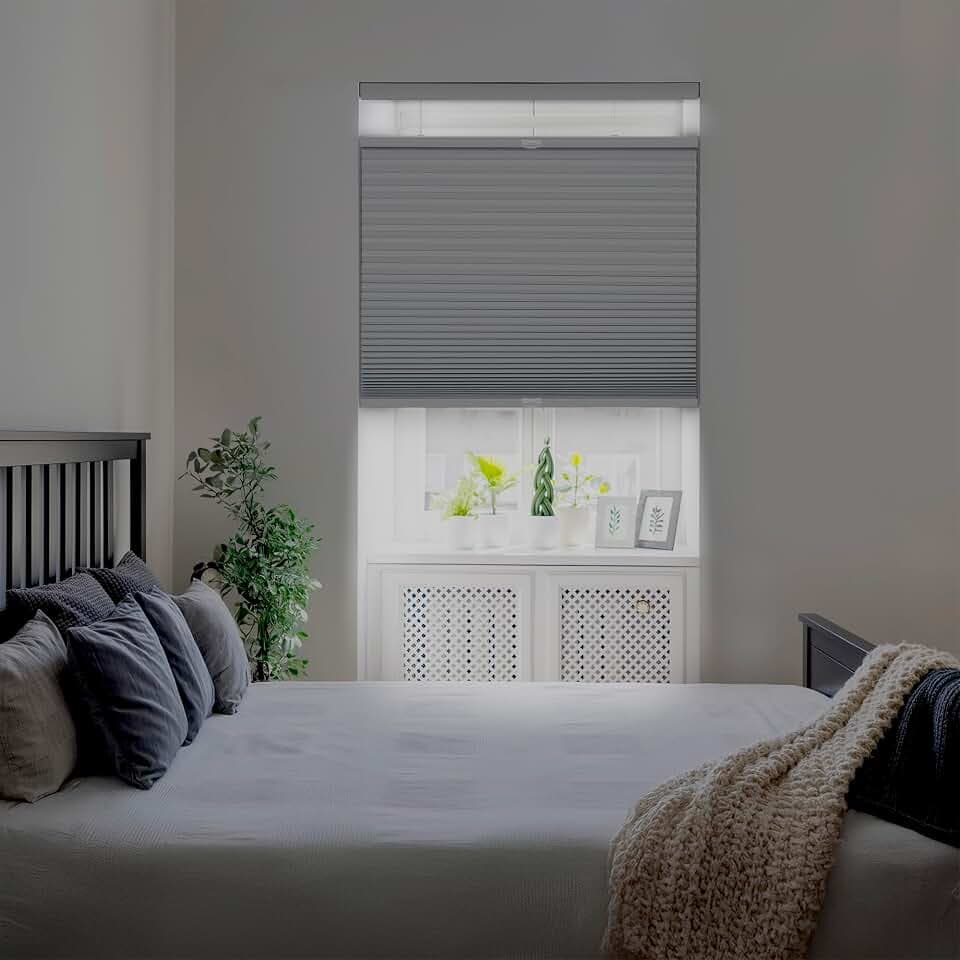 DEZ FURNISHINGS Cordless 1.5" Blackout Top Down Bottom Up Cellular Shade, Energy Saver, 34.5" W x 60" H, Gray Cloud