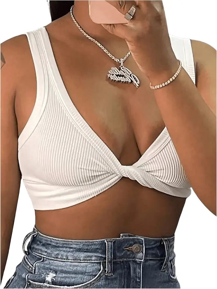 MakeMeChic Women's Crop Tank Top Twist Front Sexy Cute Going Out Tops