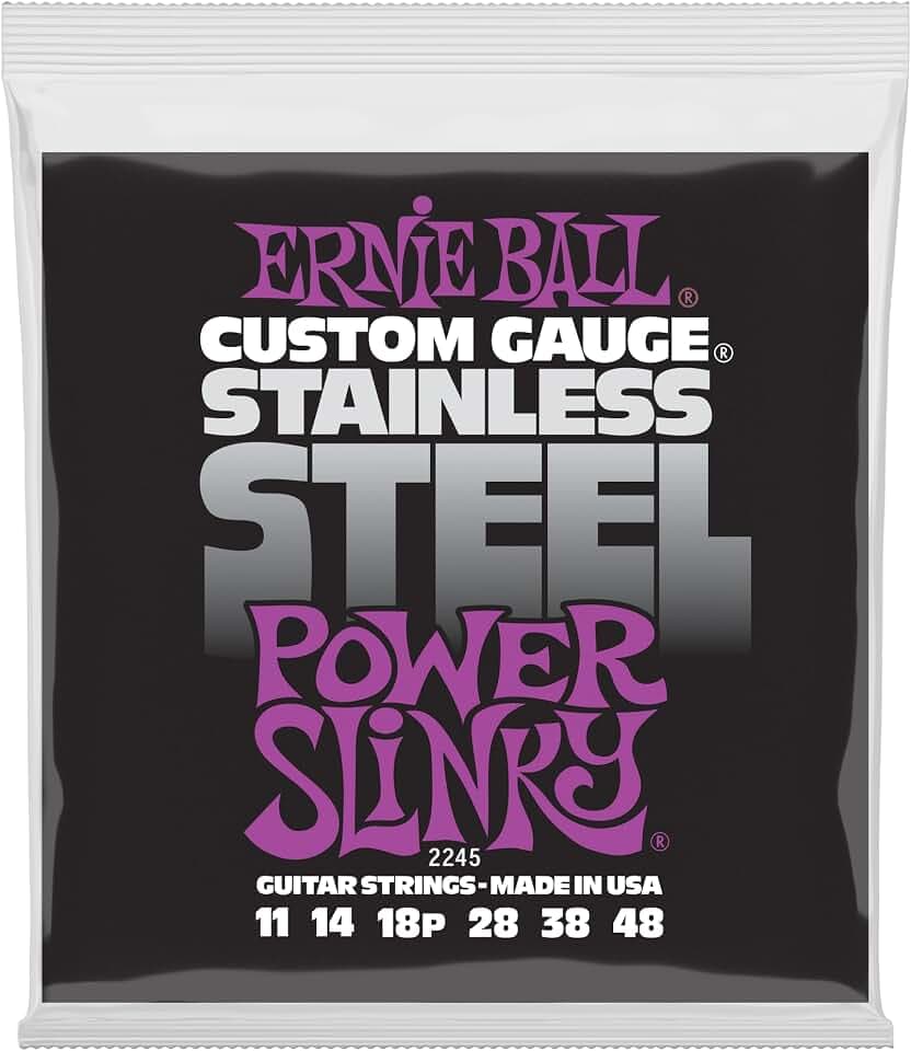 Ernie Ball Power Slinky Stainless Steel Electric Guitar Strings, 11-48 Gauge (P02245)