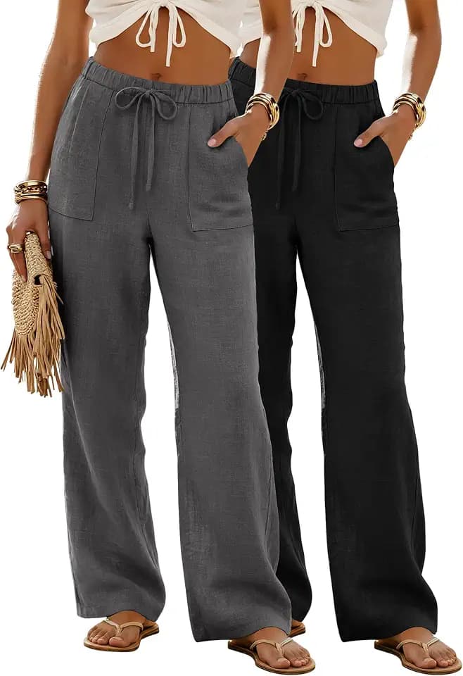 2 Pack Women's Linen Straight Leg Pants