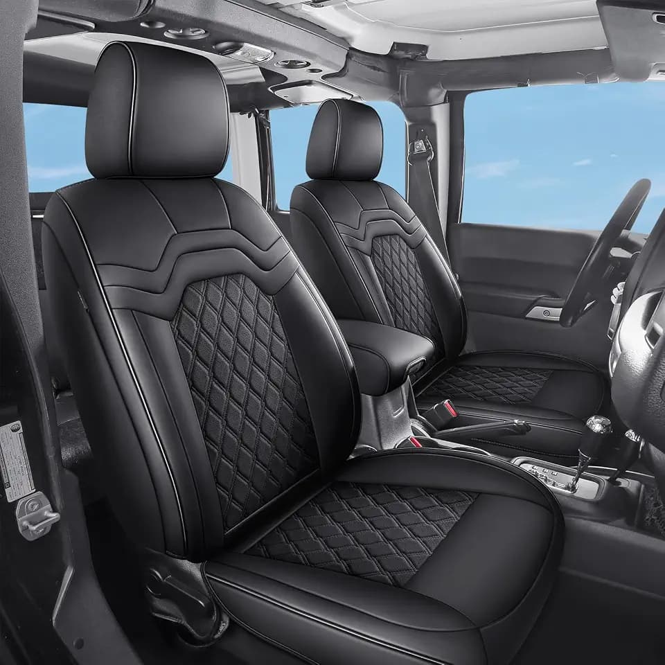 Huidasource for Jeep Wrangler JK Seat Covers 2 Door 2007-2017, Custom Fit Leather Seat Covers for Wrangler 2-Door Sport Rubicon Sahara Freedom Willys (Full Set/Black)
