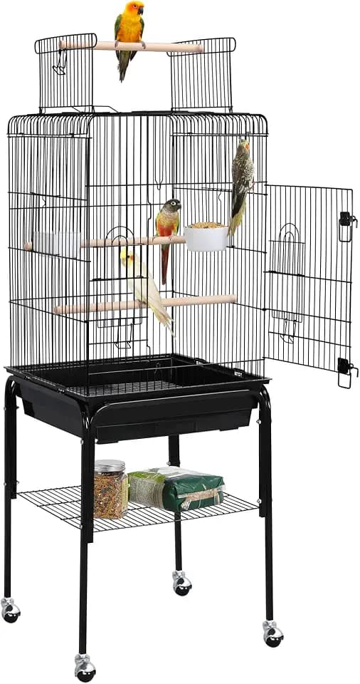 Yaheetech Vogelkäfig mit Ständer 46,5 x 46,5 x 136 cm mit Spielzeug