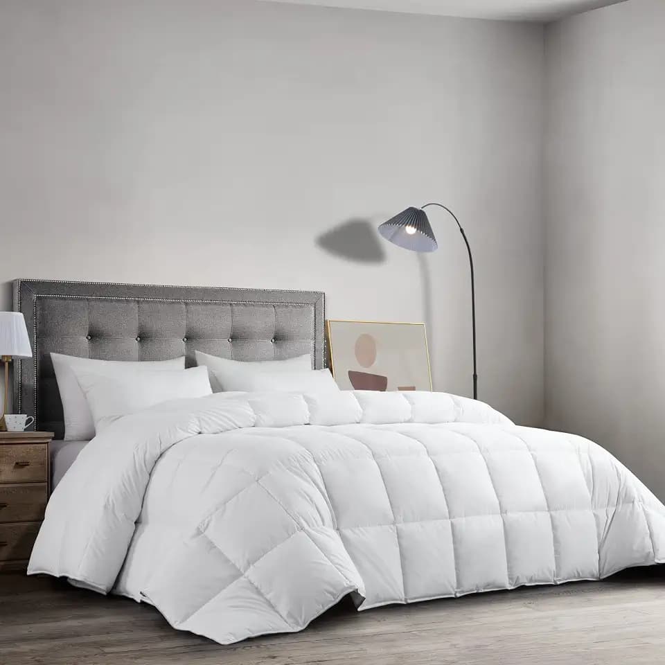 HOMBYS Feather and Down Comforter, Oversized King Comforter 120 x 98, White Extra Large Duvet Insert for All Season, 100% Cotton Cover Down Proof with Corner Tabs