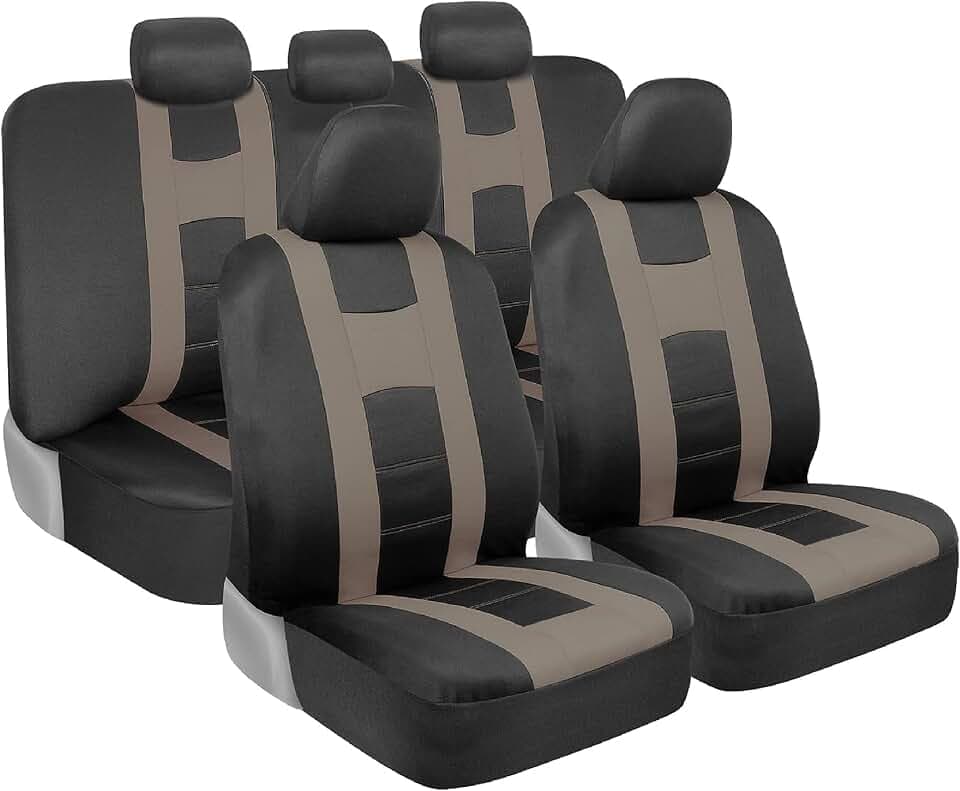 BDK carXS Seat Covers for Cars, Beige Two-Tone Car Seat Covers with Matching Back Seat Cover, Made to Fit Most Auto Truck Van SUV, Interior Car Accessories, Car Seat Cover Full Set
