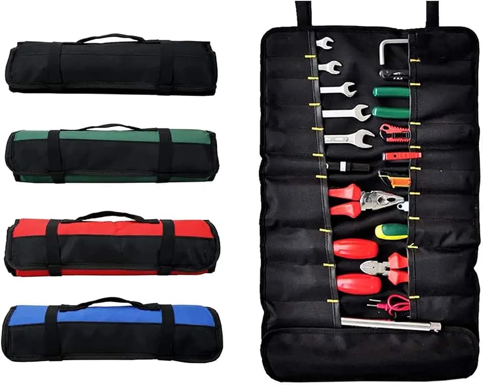 Werkzeugtasche Rolltasche Ordnungstasche Aufbewahrungsbeutel für kleine Dinge, für Elektriker Tischler Techniker GJB01-Rot