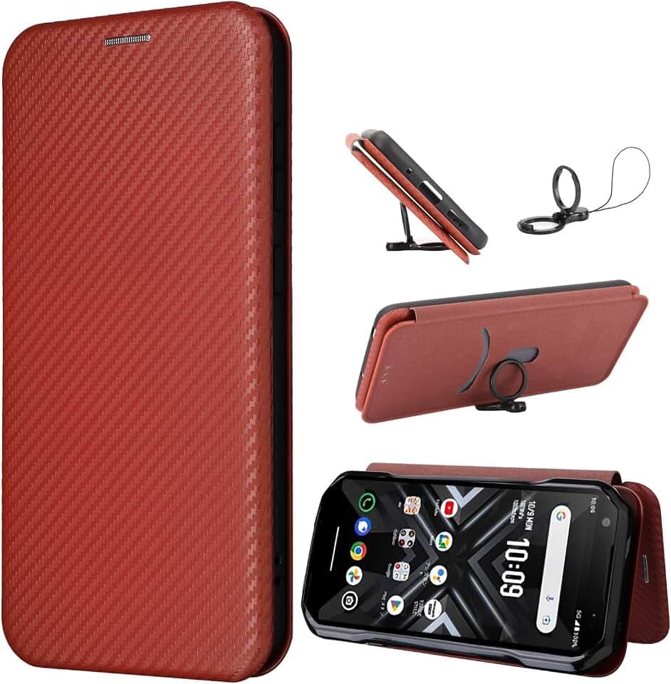 SHIEID Handyhülle für Fairphone 6, Kohlefaser-Handyhülle besteht aus PC-Hartschale und TPU, Magnetische Flip-Wallet-case ist kompatibel mit Hülle für Fairphone 6-Braun