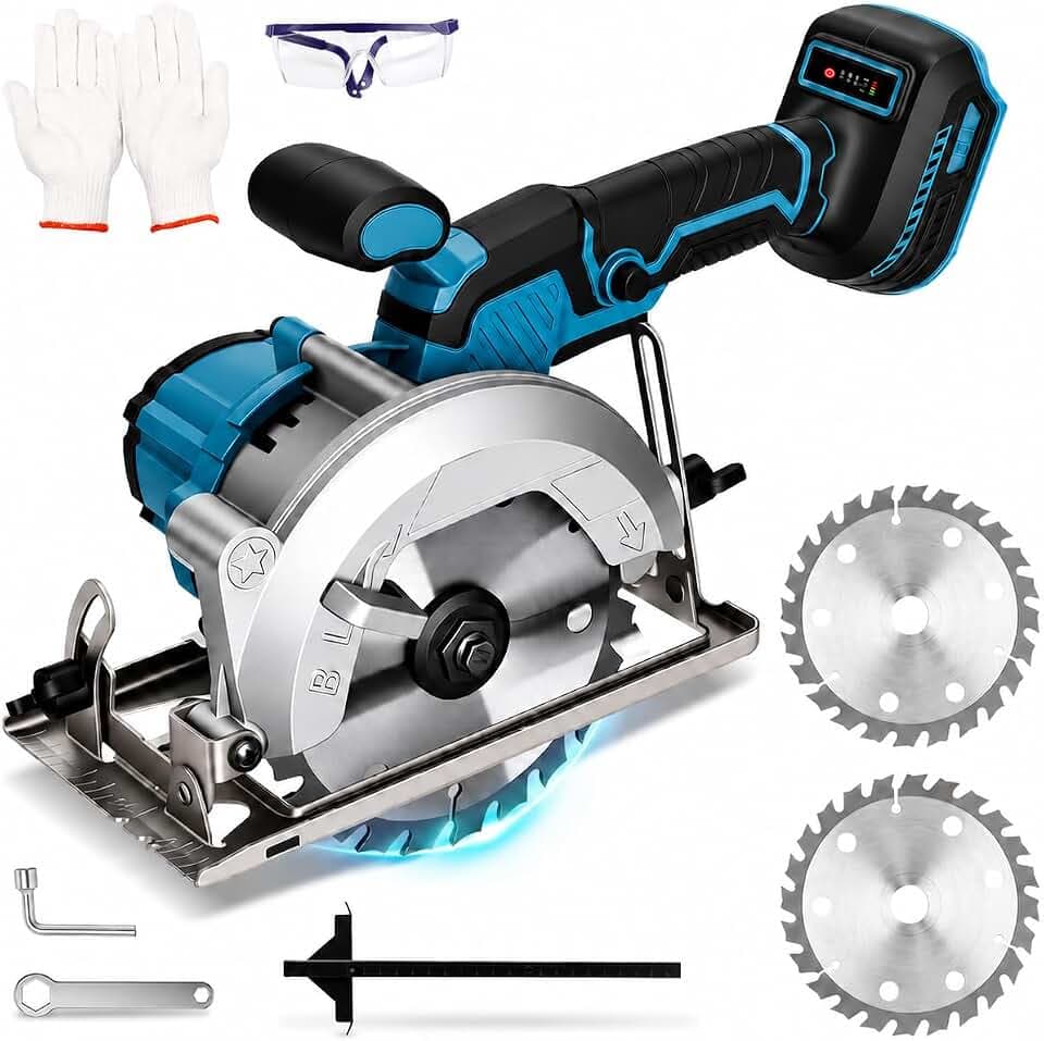 Akku Handkreissäge Kompatibel Mit Makita 18v Akku, 7200RPM Mini Kreissäge 45°/90° Gehrungsschnitt, Einhändiges Halten, 2PCS 140mm Sägeblätter für Holz, PVC((Ohne Batterie)