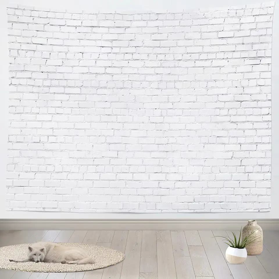 White Brick Wall Tapestry - Extra Large 105x70 Inches Vintage Stone Backdrop Wall Hanging for Living Room & Bedroom Home Decor