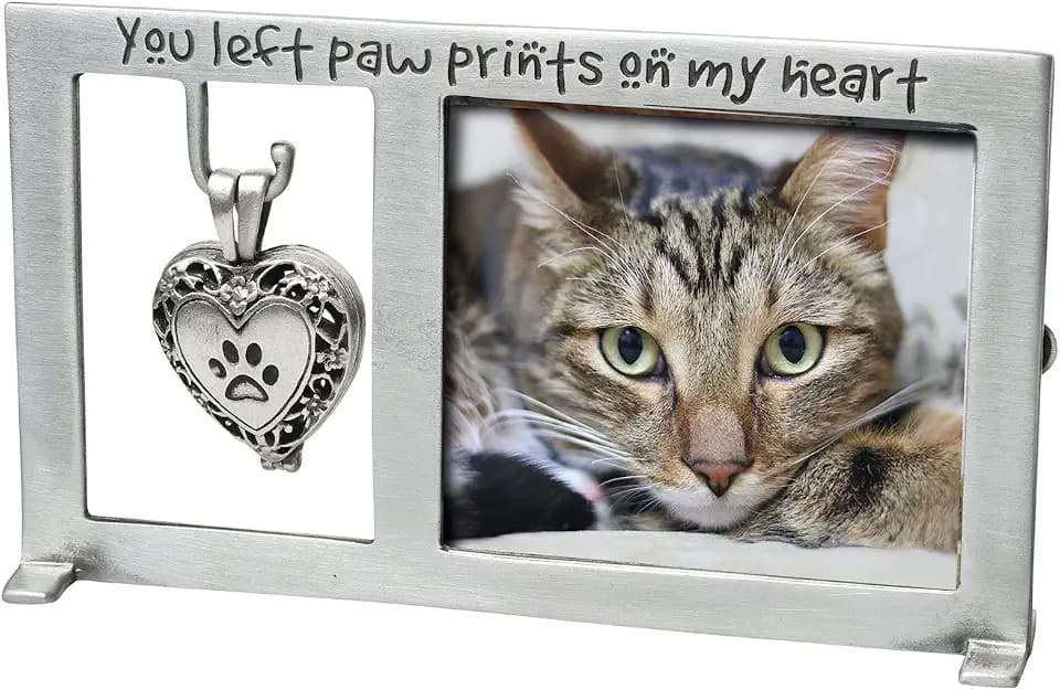 Cathedral Art Paw Prints on My Heart Pet Memorial Picture Frame, 2.25-inch by 2.5-inch Photo, Silver