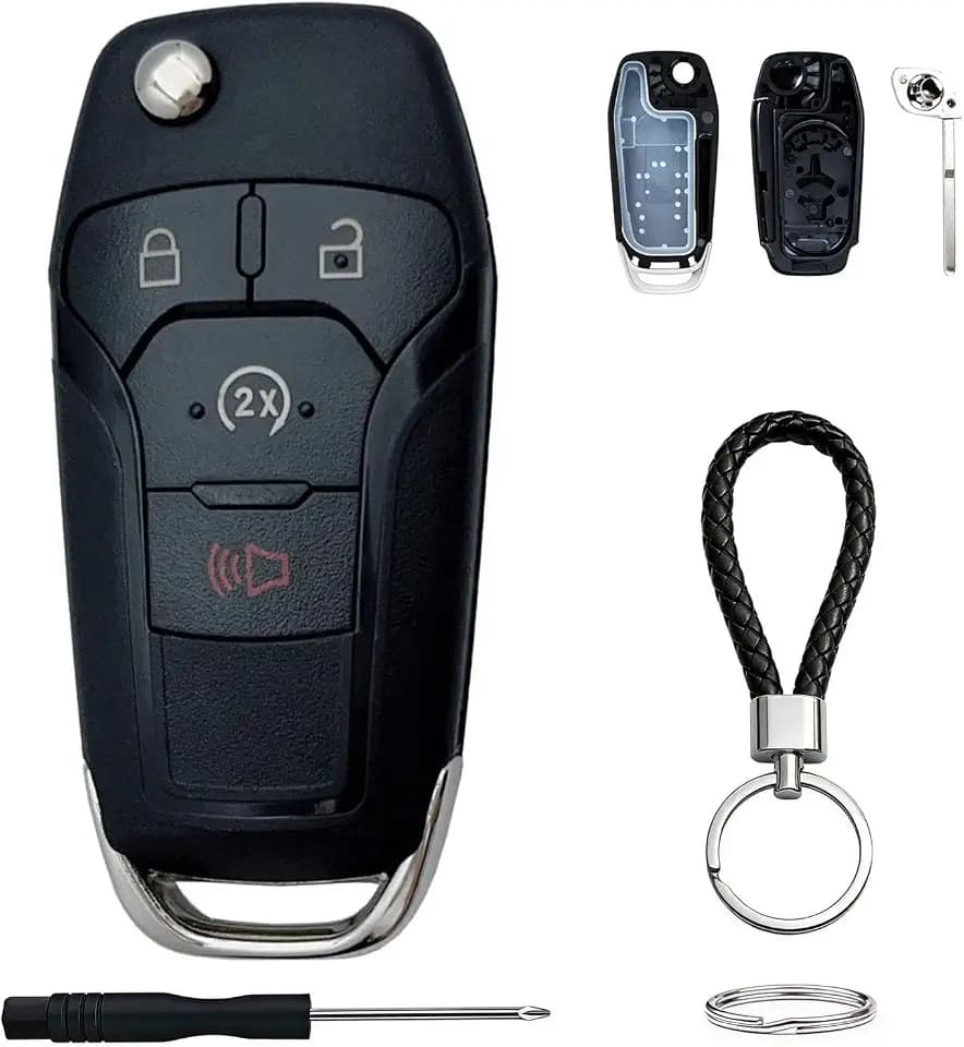 Key Fob Case for Ford F-150 F-250 F-350 F-450 F-550 Bronco Ranger XLT Raptor Car Keyless Entry Smart Remote Shell Cover Replacement (4 Button-b)