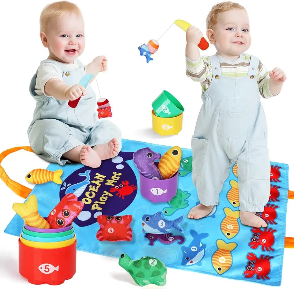Angelspiel kinderspielzeug,Spielzeug ab 1 2 Jahr Angelspiel Spielzeug,Baby Spielzeug ab 1 2 Jahr,Stapelbare Becher,Zahlen zählen,Farbsortierung,Montessori-Spielzeugs für Kinder im Alter 1 2 Jah