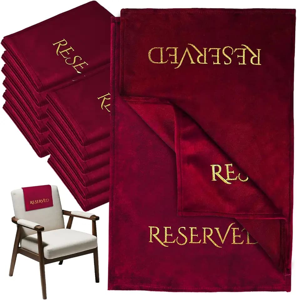 12 Pieces Velvet Reserved Chair Signs for Weddings – Gold Foil Church Pew Seating Placeholders, Elegant Ceremony & Event Decor for Receptions, Parties, or Religious Celebrations (Burgundy)