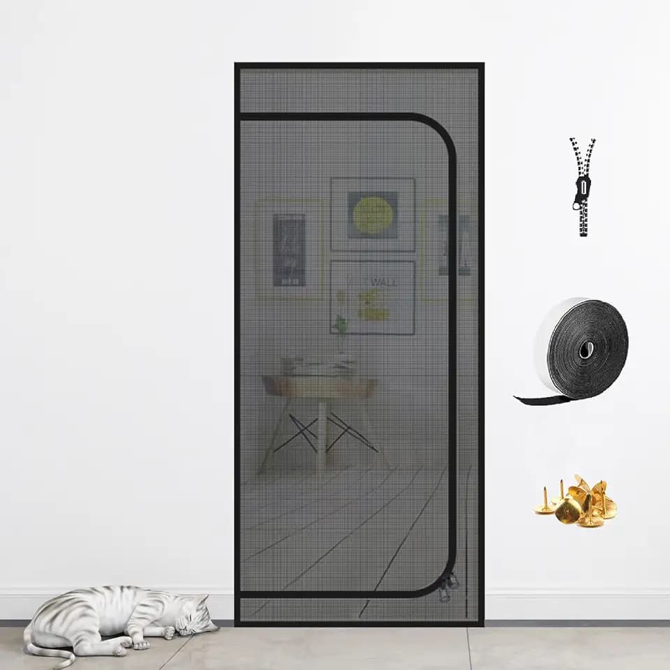 DOOREASY Pet Screen Door, Upgraded Cat Resistant Screen Door to Stop Cats Running Out, Easy Install Pet Door Mesh Screen with Zipper Closure, No Slightest Gap, Fresh Air in (Fits Doors Up to 36"x83")