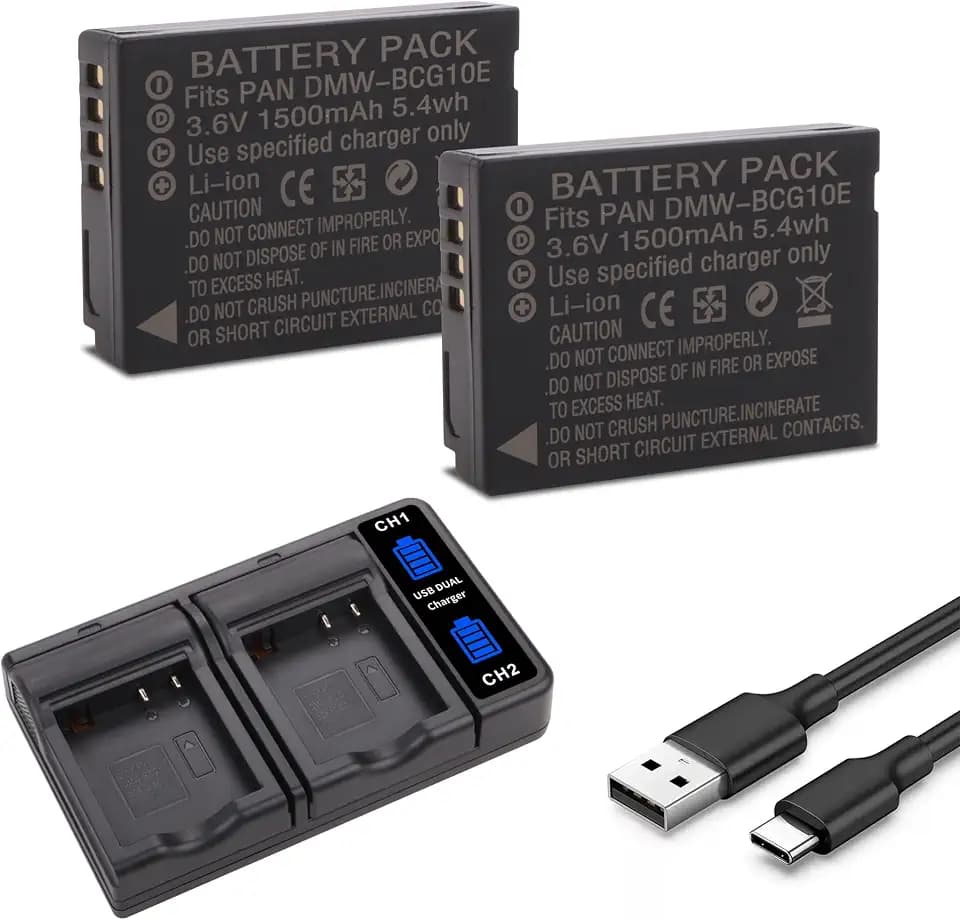 2 Pack DMW-BCG10 Battery with Charger for Panasonic Lumix DMC-ZR1 ZR3 ZS3