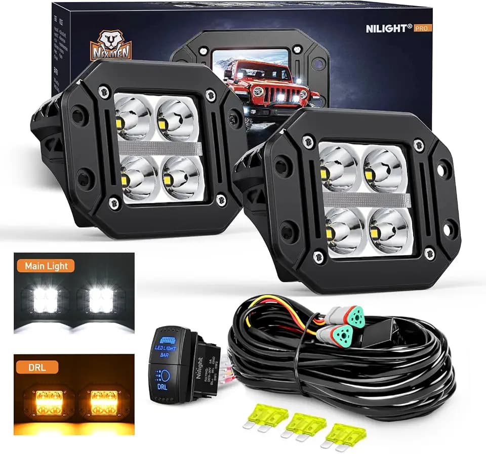 Nilight 2 PCS 4.8 Inch 20W Flush Mount LED Pod Lights with Amber DRL