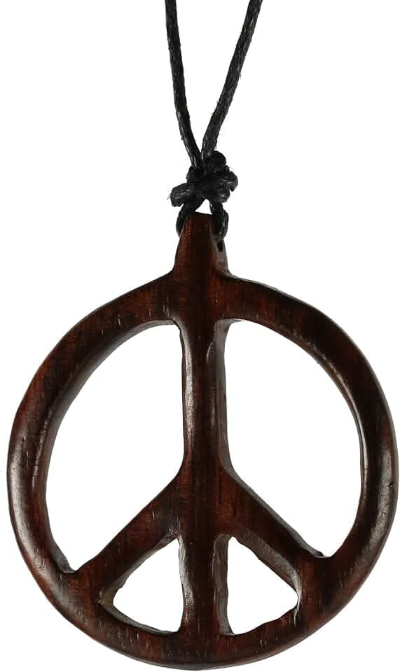 Halskette Anhänger aus Holz Peace Symbol längenverstellbar N308