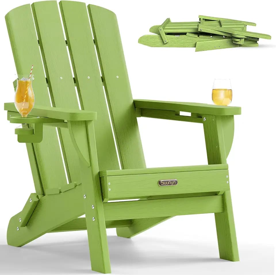 Folding Adirondack Chair, HDPE, 2 Cup Holders, Lime