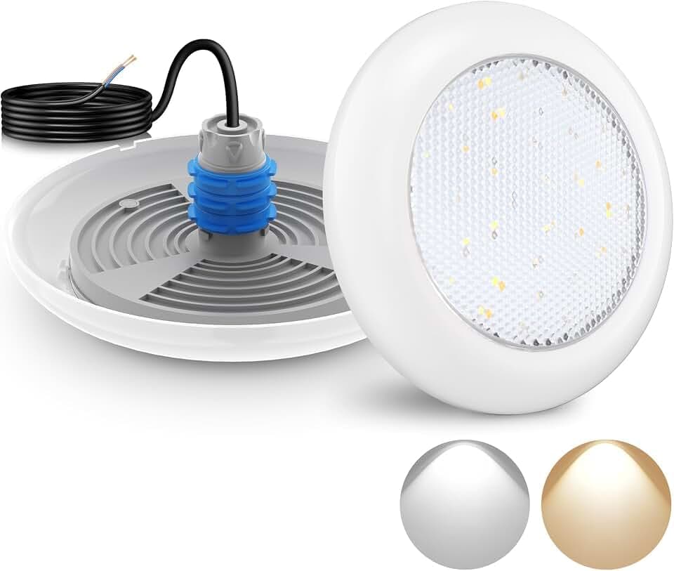 LyLmLe LED Poolscheinwerfer mit 1 1/2" Außengewinde, 18W LED Poolbeleuchtung 2 Farben Schaltbares Weiß 3000K & 6000K，Ø242mm, 12V AC IP68 Wasserdicht Unterwasser Schwimmbadlampe für Beton/Styroporpools